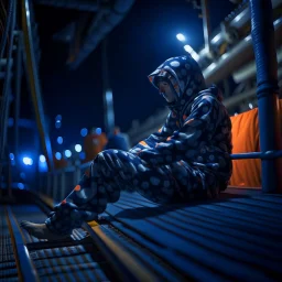 ninja sleeping in pyjamas on oil platform, shot on Hasselblad h6d-400c, zeiss prime lens, bokeh like f/0.8, tilt-shift lens 8k, high detail, smooth render, down-light, unreal engine, prize winning