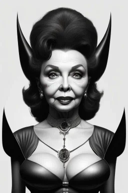 Joan Collins as evil queen in black leather, leather, busty, cleavage, angry, stern look. character design by cory loftis, fenghua zhong, ryohei hase, ismail inceoglu and ruan jia. unreal engine 5, artistic lighting, highly detailed, photorealistic, fantasy