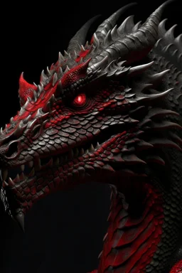 Ultra realistic photograph of dragon dark skin with red highlights dark fantasy