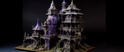 A purple haunted mechanical castle designed in Mexican folk art painted by Katsushika Hokusai