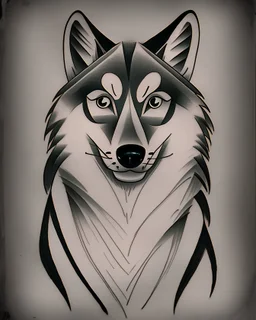 Vintage cartoon wolf. Whistling drawing, stylized , trAditional americana old school tattoo designed