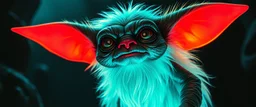 pen outline with some neon airbrush, glowing quickling gollum gremlin in the shadows with long fluffy white fur, pin hole camera