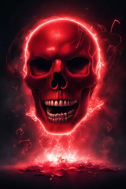 huge glowing red skull screeching and destroying the area around it glowing with music notes around the area and the energy is destroying the area