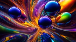 7714. Surprise me! Colourful immiscible liquid globules floating in a wild random dance, liquid medium, mixed, distorted, spectacular, strange globular shapes, wild, fantasy, futuristic, artistic, attractive, beautiful lighting, attractive composition, photorealistic, extremely detailed, chiaroscuro
