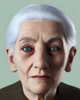 Abstract portrait of a dignified old woman with green eyes and white hair