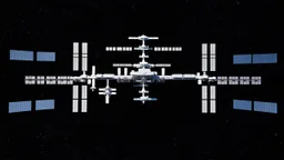 Huge space station in the blackness of space with many docking arms