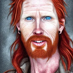 Portrait of Courtney Gains as a ruggedly handsome but joyful roguish pirate, charismatic, attractive male, masculine, perfect, precisely detailed, lightly freckled face, meticulously detailed multi-hued ginger carrot colored cherry fire red hair; Malachai of the corn; fantasy, intricate, elegant, highly detailed, digital painting, artstation, concept art, matte, sharp focus, illustration, art by artgerm and greg rutkowski and alphonse mucha