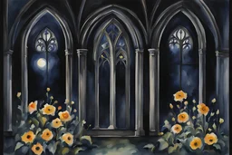 night, flowers, gothic influence, watercolor paintings