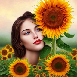 two women kiss love sunflowers