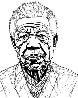 illustrate image of Nelson Mandela, simple line art, one line, white background, well composed, no gradient, , no fill, no solids,