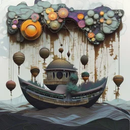 Dreamy sunset lush hilly landscape, winding river, surrealist impasto spirograph drawing, trees, abstract expressionist medieval village, featuring whimsical houses with tiled roofs, flowers, and grasses in Kintsugi-style, gold leaf overlays, intricate textures, by Susanne, in the style of Odilon Redon, Andy Kehoe, John Hoyland, and van Gogh, hints of geometric fragments.