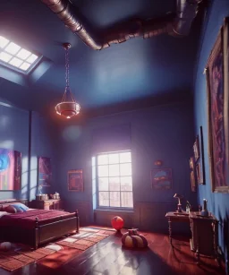 Ultra Realistic Room image with big sweet monster, Kandinsky artist style, highly detailed, unreal engine 5, RTX, ultra detail, volumetric lighting, finely drawn, high definition, high resolution.