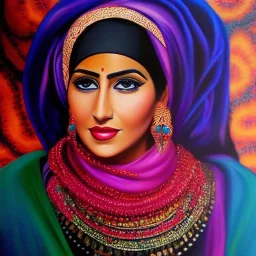 Full body portrait, painting, medium shot lady Bedouin art