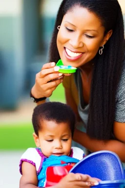 Mother feeding a child