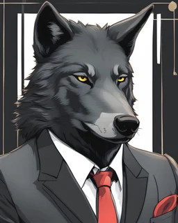 Loup noir , en costume cravate