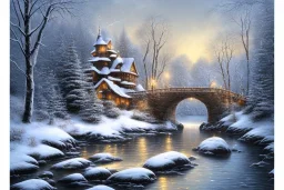 RIVER ROCK BRIDGE WINTER LANTERN FALL