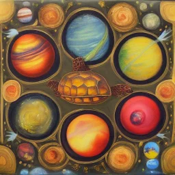 Oil painting turtle and eight planets