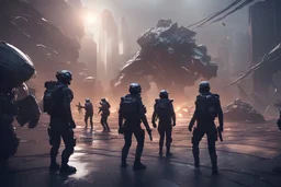 agents fighting to save the world,16k, 3d rendering, expressively detailed, futuristic, cyberpunk, dynamic light, expressive lighting,