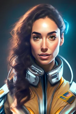 female sci fi pilot portrait wearing a flight suit mix of abella danger and megan fox