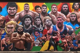 a wrestling mural wall