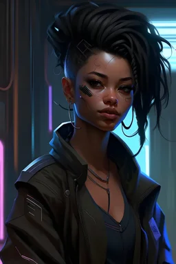 Female black medium hair cyberpunk netrunner