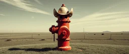 Fire hydrant as a cowboy in the style of Escher and Giger