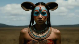 [Pan's Labyrinth (2006)] The painting of Little gazelle (Tatanka-cikala)'s face and body among the plains tribes was said to be a form of mental conditioning. the Warrior paint herself with personal protective designs and colors before she engages in battle with an enemy.