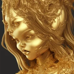 hitomi tanaka, highly realistic, highly detailed, golden statue