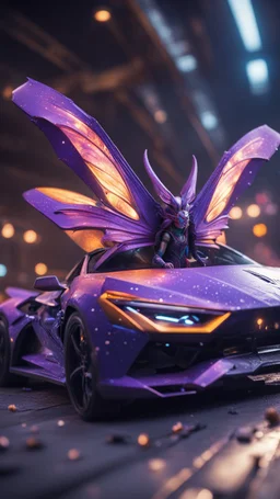 Illithid with butterfly wings ripping the roof of a Lamborghini space ship, bokeh like f/0.8, tilt-shift lens 8k, high detail, smooth render, down-light, unreal engine, prize winning