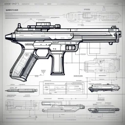 Android Spec Sheets Diagrammatic Illustrations for androids, Futuristic Biometric Assault Rifle Blueprint