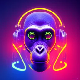 A beautiful portrait of a cyborg monkey purple neon color scheme, high key lighting, volumetric light high details psychedelic background