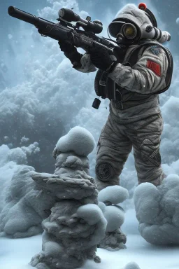 diver like a aggressive snow man,with the gun,hi quality detail,hi quality textures,cinematic,realistic,