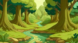Cartoon style Forest with trees, creek a little bit on the left