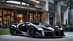 Bugatti 57SC Atlantic Black MANSORY Fused with Lamborghini Veneno, Super Detailed, desktop wallpaper, 4K, Rear view, in a dealership