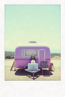 Vintage polaroid of boho caravan,purple
