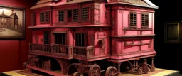 A rose pink mechanical house painted by Leonardo da Vinci