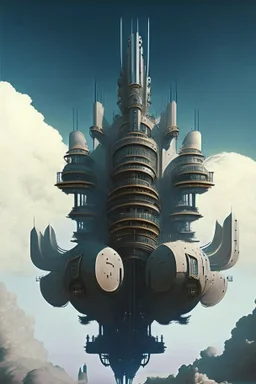 Enormous mechanical castle in the sky, ominously looming in the style of art deco