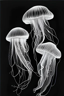 3 ethereal jelly fish. Line art