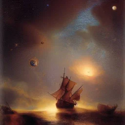 Rembrandt, stars, planets, ships, space