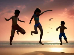 children jumping in water on the Indian beach capture them against the sun and make an art silhouette, hyper details, real sharp, 8k, well detailed, well shaped