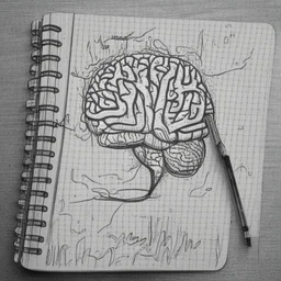 medicine notebook brain illustration, ink on paper