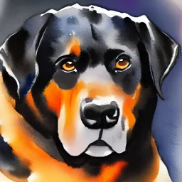 watercolor painting of a Rottweiler