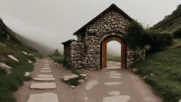 pathway leads to large door in the side of the mountain