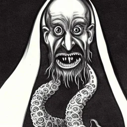 Nosferatu vampire with a tentacle beard and fangs as a Russian Orthodox