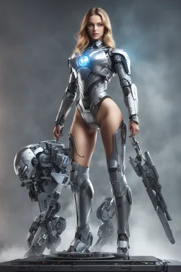 Front view full body gorgeous Realistic Photography beautiful super model Russian as playing Dj player with body mechanical iron man realistic beautiful woman hyper detailed, sci-fi concept art