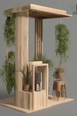 Corner exhibition stand in eco-style, with wood elements and meeting areas