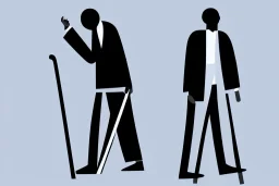 modern illustration of a blind man,black background , holding cane