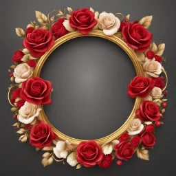 round Golden frame with red and roses