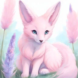 a female, sentient, bipedal, extraterrestrial being with a body covered in pastel pink fur. Has large lavender eyes, a long feathery tail, large ears on the top of her head with tufts of fur from the tips