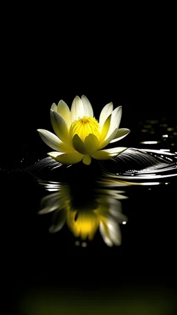 A solitary blossom gracefully emerges from the tranquil water, exuding elegance and serenity in its delicate presence.,night vision